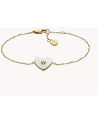 Fossil - Sutton Radiant Love Gold-tone Mother-of-pearl Stainless Steel Heart Station Bracelet - Lyst