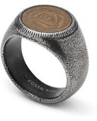 Fossil Two-tone Stainless Steel Signet Ring - Metallic
