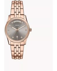 Fossil - Scarlette Three-hand Day-date Rose Gold-tone Stainless Steel Watch - Lyst