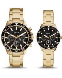 Fossil His And Her Multifunction Gold-tone Stainless Steel Watch Set - Metallic