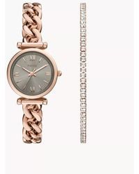 Fossil - Carlie Three-hand Rose Gold-tone Stainless Steel Watch And Bracelet Set - Lyst