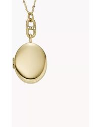 Fossil - Stainless Steel Gold Locket Engravable Necklace - Lyst