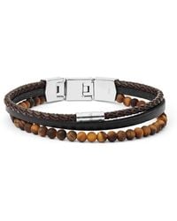 Fossil Leather And Beaded Bracelet - Metallic