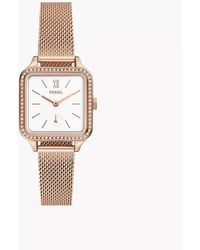 Fossil - Colleen Three-hand Rose Gold-tone Stainless Steel Mesh Watch - Lyst
