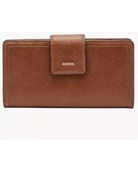 Fossil - Logan Faux Leather Wallet Slim Minimalist Zip Card Case With Keychain - Lyst