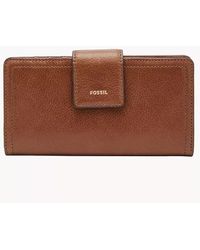 Fossil - Logan Faux Leather Wallet Slim Minimalist Zip Card Case With Keychain - Lyst