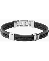 Fossil - Leather Essentials Black Leather Multi-strand Bracelet - Lyst