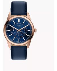 Fossil - Pearson 42 Mm Multifunction Navy Leather Watch - Lyst