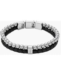 Fossil - Beads Black Leather Multi-strand Bracelet - Lyst