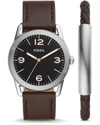 Fossil Machine Three-hand Black Leather Watch for Men - Lyst