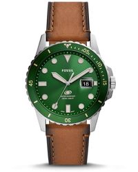 Fossil Blue Quartz Stainless Steel And Eco Leather Three-hand Watch - Green