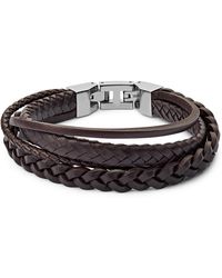 Fossil Black Leather Double Wrap Bracelet for Men | Lyst
