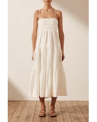 Shona Joy Cotton Ella Open Back Tiered Midi Dress in Black | Lyst