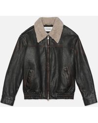 FRAME - Shearling Collar Leather Jacket - Lyst