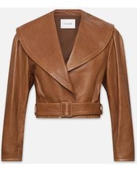 FRAME - Cropped Belted Leather Jacket - Lyst