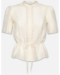FRAME - Cinched Lace Trim Blouse - Lyst
