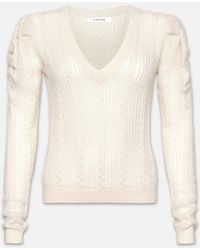 FRAME - Pointelle Cashmere Ruched Sweater - Lyst