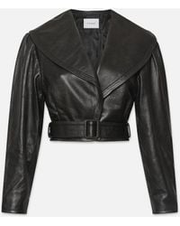 FRAME - Cropped Belted Leather Jacket - Lyst