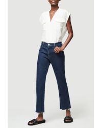 FRAME Le High Straight Raw Edge In Bronx - Blue