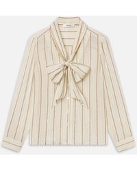 FRAME - The Striped Silk Tie Blouse - Lyst