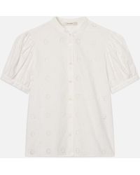 FRAME - The Eyelet Gathered Top - Lyst