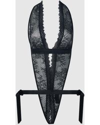 Frederick's of Hollywood - Rosalind Satin & Lace Drop Off Crotchless Teddy - Lyst