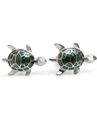 Frederick Thomas Ties Silver And Green Turtle Cufflinks