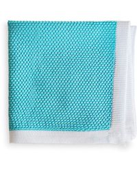 Frederick Thomas Ties Turquoise Knitted Pocket Square With White Edging - Blue