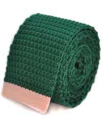 Frederick Thomas Ties Green Skinny Knitted Tie With Pink Tip