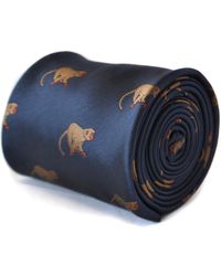 Frederick Thomas Ties Navy Tie With Brown Monkey Design - Blue