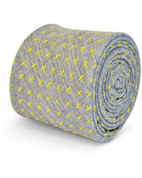 Frederick Thomas Ties - Grey Tie With Yellow Cross Pattern In 100% Cotton Linen - Lyst