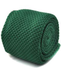 Frederick Thomas Ties Plain Green Knitted Tie With Pointed End In Standard 8cm Width