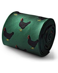 Frederick Thomas Ties Dark Green Tie With Black Chicken Design