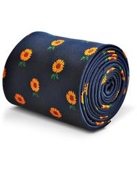 Frederick Thomas Ties Navy Tie With Sunflower Design - Blue