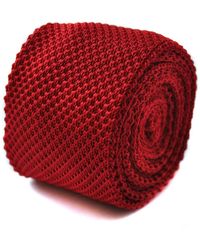 Frederick Thomas Ties Plain Red Skinny Knitted Tie