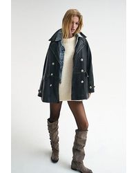 Free People - Top Notch Leather Pea Coat Jacket At Free People In Washed Black, Size: Medium - Lyst