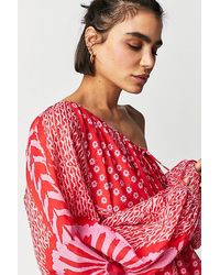 Free People - Elena Printed Top At In Firey Red Combo, Size: Small - Lyst