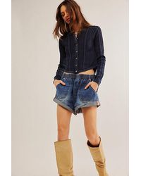 One Teaspoon - Hunters Mid-length Relaxed Shorts At Free People In Blue Love, Size: Small - Lyst