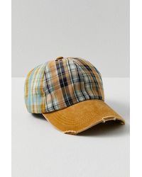 Free People - Crossroads Mixed Plaid Baseball Hat At In Camel Combo - Lyst