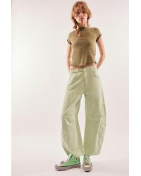 Free People - Good Luck Mid-rise Barrel Jeans At Free People In Pistachio, Size: 24 - Lyst