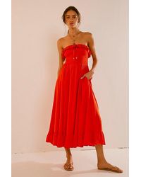 Free People - Lush Life Linen Strapless Midi Dress - Lyst