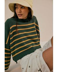 Free People - Easy Street Stripe Crop Pullover At In Hunter Green Combo, Size: Xs - Lyst