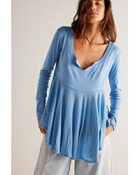 Free People - Clover Babydoll Top At Free People In Bliss Blue, Size: Xs - Lyst