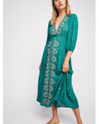 Free People Embroidered Fable Midi Dress - Green