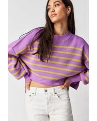 Free People - Easy Street Stripe Crop Pullover At In Iris Orchid Combo, Size: Small - Lyst