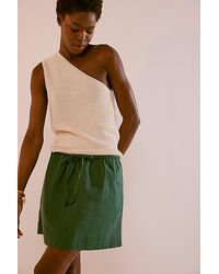 Free People - Streetside Cotton-linen Mini Skirt - Lyst