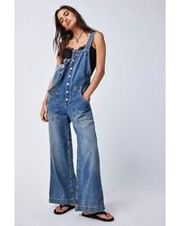 Free People - Fields Of Flowers Wide-leg Overalls At Free People In Johnny Blue, Size: Large - Lyst