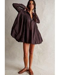 Free People - Sheer Swing Shirt At Free People In Hot Fudge, Size: Xs - Lyst