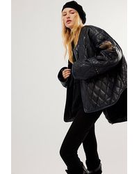 One Teaspoon - Eagle Eye Quilted Leather Jacket At Free People In Blue Black, Size: Small - Lyst