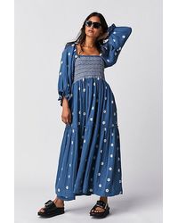 Free People - Dahlia Embroidered Maxi Dress At In Coastal Combo, Size: Xs - Lyst